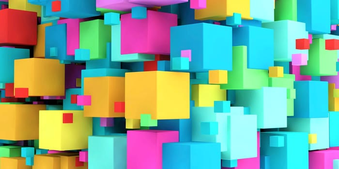 Abstract Background of Colored Cubes as a Geometric Template