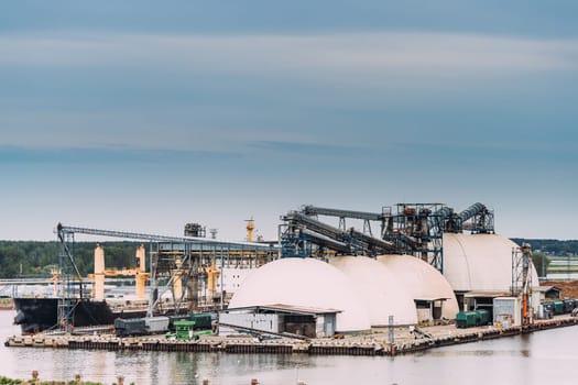 Chemical Storage Tanks And Storage Tanks Oil Refinery In Port. Industrial Port Terminal.
