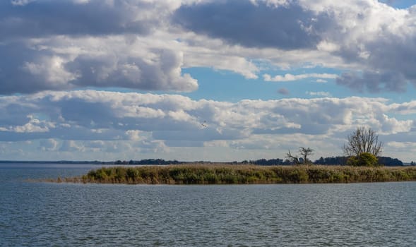 Landscape panorama - view from the marina in Zempin across the Achterwasser towards the holiday home Zinnowitz on Usedom