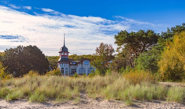 dreamlike, empty baltic sea beach on the island Usedom near Zinnowitz with blue sky