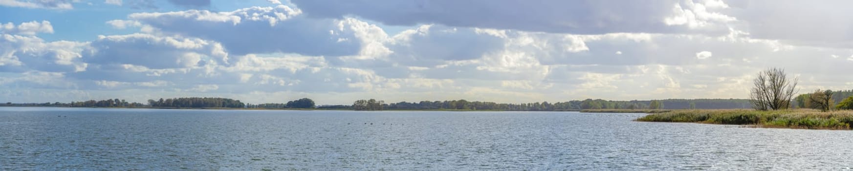 Landscape panorama - view from the marina in Zempin across the Achterwasser towards the holiday home Zinnowitz on Usedom