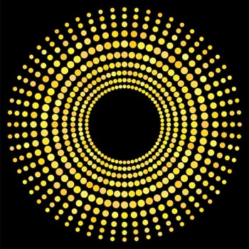 Yellow Dotted Circle Isolated on White Background. Halftone Icon.