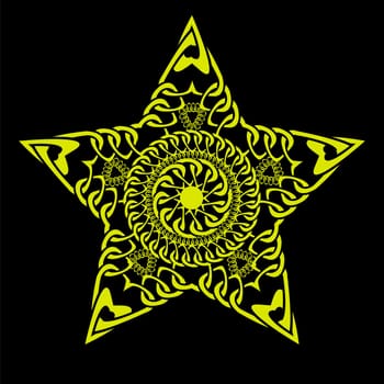 Gold frames and star pattern with hand drawn chain. Perfect for wallpapers, web page backgrounds, surface textures, textile. Isolated on black background.