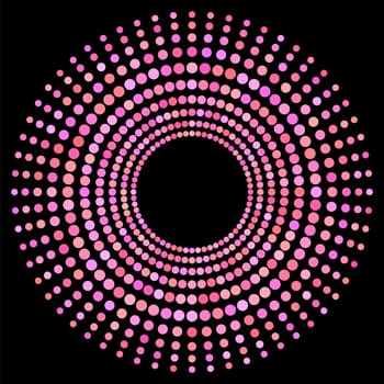 Pink Dotted Circle Isolated on Black Background. Halftone Icon.