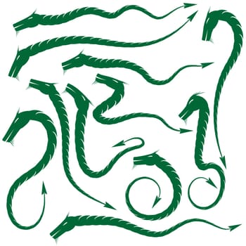 Green Magic Dragon Icon Set Isolated on White Background.