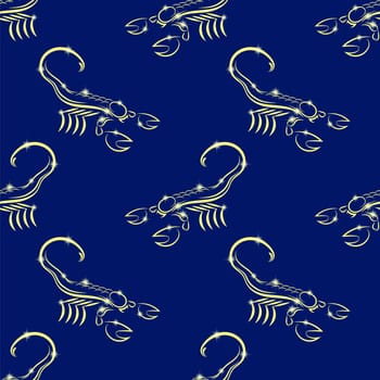 Scorpion illustration from horoscope seamless pattern isolated on blue background. Poisonous Animal Icon.