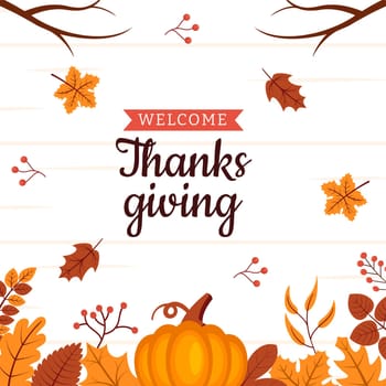 Happy Thanksgiving Celebration Post Flat Background Cartoon Hand Drawn Templates Illustration