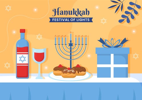 Hanukkah Jewish Holiday Social Media Post Flat Background Cartoon Hand Drawn Templates Illustration