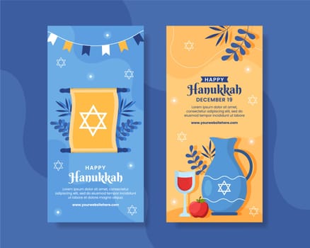 Hanukkah Jewish Holiday Vertical Banner Flat Cartoon Hand Drawn Templates Illustration