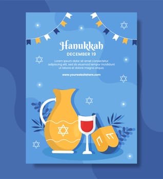 Hanukkah Jewish Holiday Poster Flat Cartoon Hand Drawn Templates Illustration