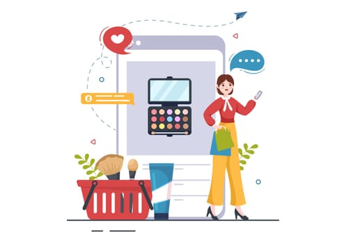 Beauty and Fashion Blog with Bloggers Review Videos of Fashionable Clothes, Cosmetics or Makeup Trends in Cartoon Hand Drawn Template Illustrations