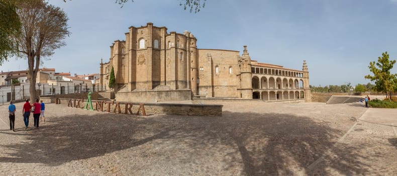 Visitors at Convent of San Benito, parent headquarters of the order of Alcantara, Caceres, Extremadura, Spain