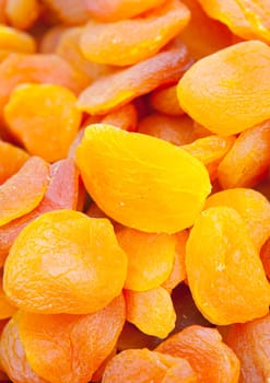 Orejones of dried apricots. Displayed at street market stall