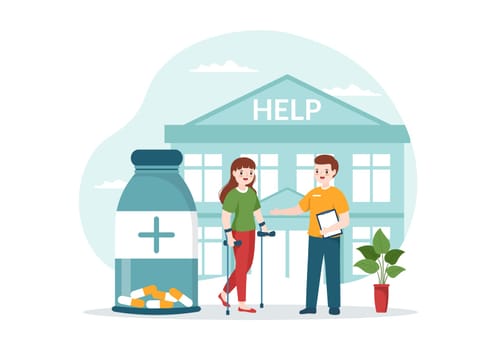 Rehabilitation Flat Cartoon Hand Drawn Templates Illustration with Doctor Helping Patient Orthopedic Physiotherapy, Physical Activity and Healthcare