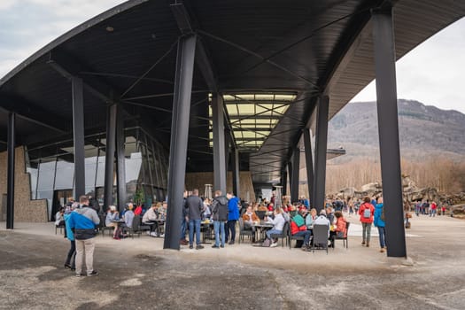 Tarascon sur Ariege, France, Jan 2020 People dining in a restaurant, resting before hitting the road to reach their destination in Pyrenees mountains