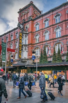Dublin, November 2019 Arnotts shop on Henry Street decorated for Christmas with people shopping for gifts
