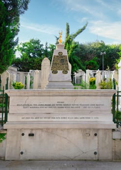 Grave of Ghazi Edhem Pasha, or Gazi Ethem Pasa, located in Eyup Sultan Mosque courtyard burial, Eyup district, Istanbul, Turkey