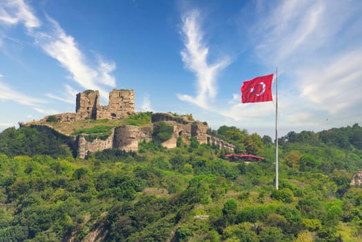 Ruins of Yoros Castle, Yoros Kalesi, or Genoese Castle, an ancient Byzantine castle at the confluence of Bosphorus and Black Sea in Anadolu Kavagi, Istanbul, Turkey
