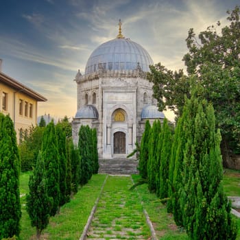 Tomb of Ottoman Sultan Rashad, or Resad, suited in Eyupsultan district of Istanbul, Turkiye, after renovation, before sunset