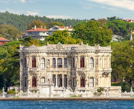 Istanbul, Turkey - August 29, 2022: Kucuksu Pavilion, aka Little water Pavilion, a summer pavilion situated in the Kucuksu neighborhood of Beykoz district, on the Asian shore of Bosporus