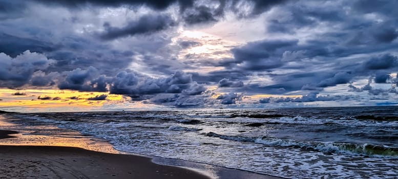 Sunset over Baltic Sea with oil platform in background  - Lubiatowo, Pomerania, Poland