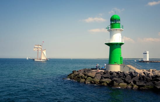 Westmole lighthouse in Warnemünde near Rostock, Germany