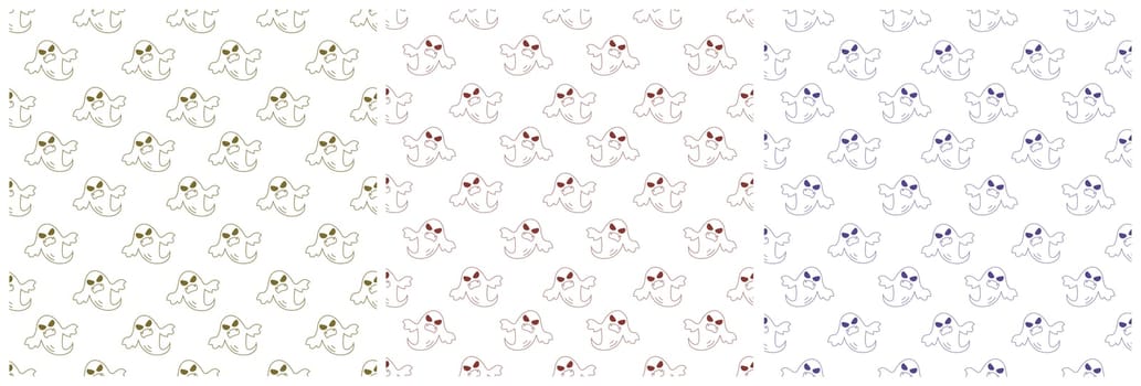 Set of Halloween Seamless Pattern Design With Witch, Haunted House, Pumpkins or Bats in Template Hand Drawn Cartoon Flat Illustration