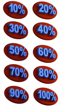 all numbers by ten percent discount percentage price reduction special reduction save on white background 3D illustration