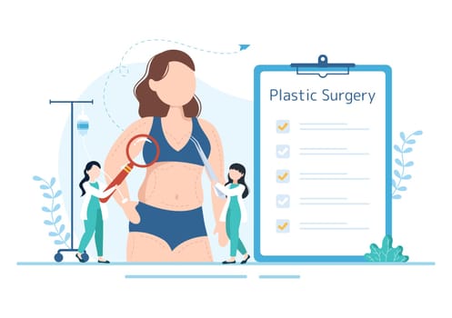 Plastic Surgery Flat Cartoon Hand Drawn Templates Illustration of Medical Surgical Operation on the Body or Face as Expected using Advanced Equipment