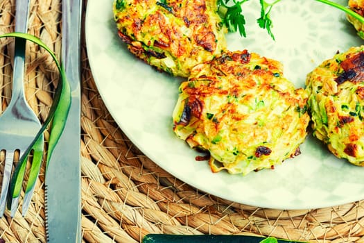 Vegan cutlets from zucchini, oatmeal and greens.