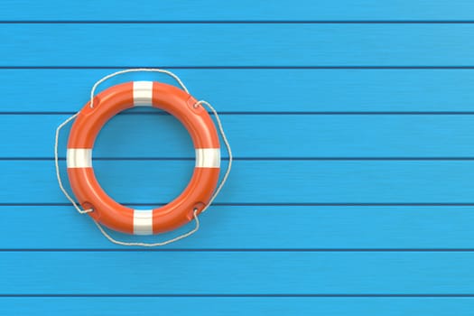 Orange lifebuoy ring on the blue floor