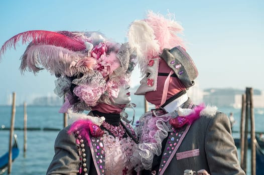 VENICE, ITALY - Febrary 21 2019: The masks of the Venice carnival 2019.