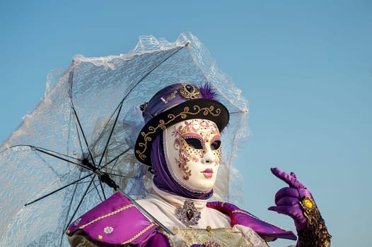 VENICE, ITALY - Febrary 21 2019: The masks of the Venice carnival 2019.
