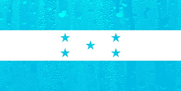 3D Flag of Honduras on a glass with water drop background. It is a flag that was introduced in 2022.