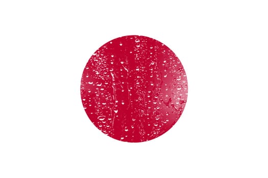 3D Flag of Japan on a glass with water drop background.
