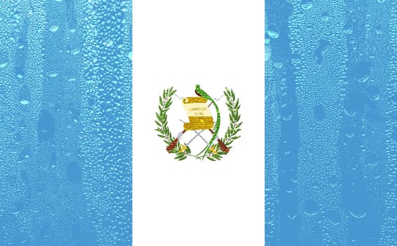 3D Flag of Guatemala on a glass with water drop background.