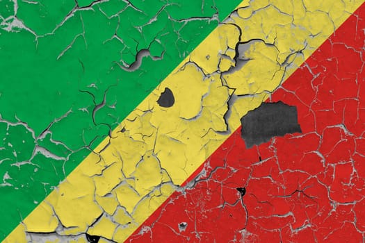 3D Flag of Republic of the Congo on an old stone wall background.