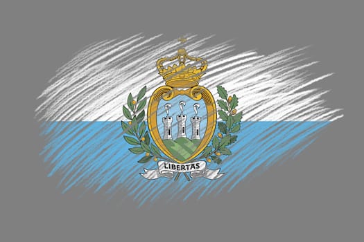 3D Flag of San Marino on vintage style brush background.