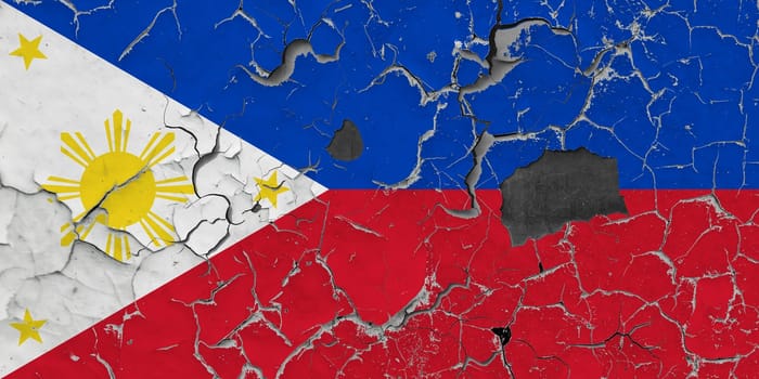 3D Flag of Philippines on an old stone wall background.