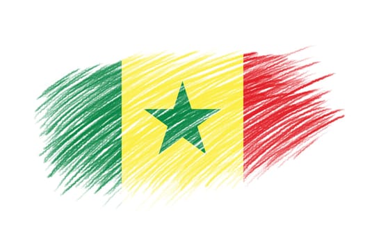 3D Flag of Senegal on vintage style brush background.