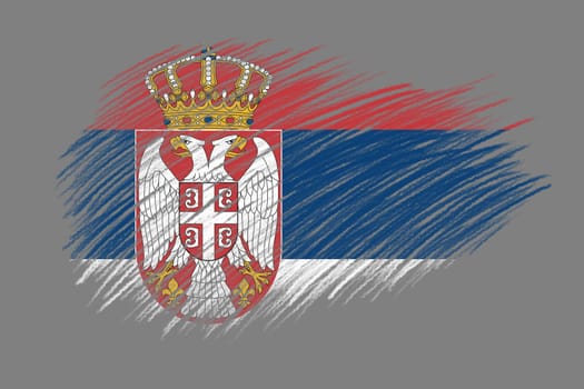 3D Flag of Serbia on vintage style brush background.