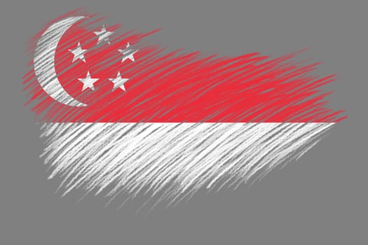 3D Flag of Singapore on vintage style brush background.