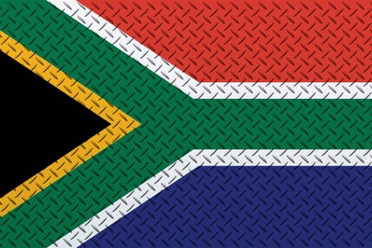 3D Flag of South Africa on a metal wall background.