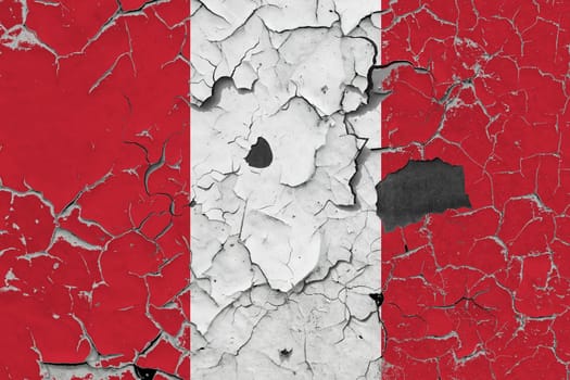 3D Flag of Peru on an old stone wall background.