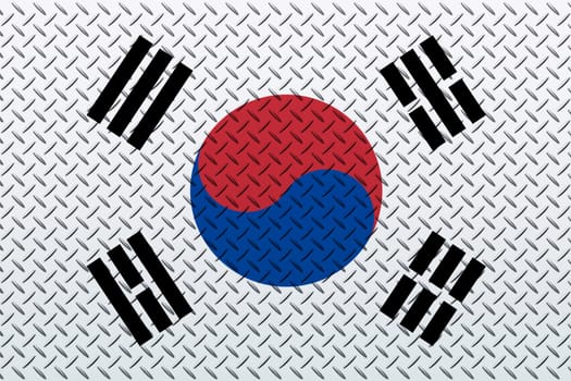 3D Flag of South Korea on a metal wall background.