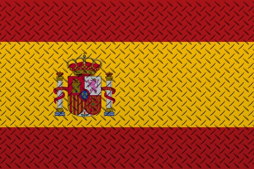3D Flag of Spain on a metal wall background.