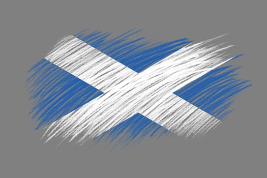 3D Flag of Scotland on vintage style brush background.