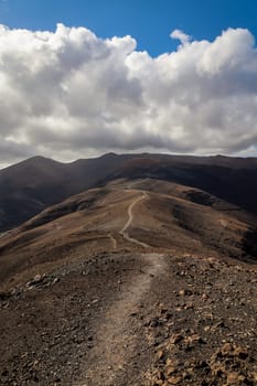 View over a landscape formed by volcanoes on Fuerteventura.