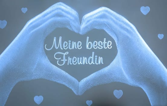 Many hearts for "My best friend"". Two hands form a heart."