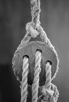 A pulley from a sailing ship. A so-called three-hole virgin.
